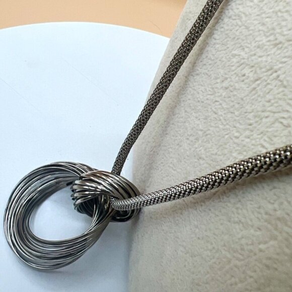 Stainless Steel Twisted Hoop Pendant Necklace For Women. N9 - Picture 4 of 9